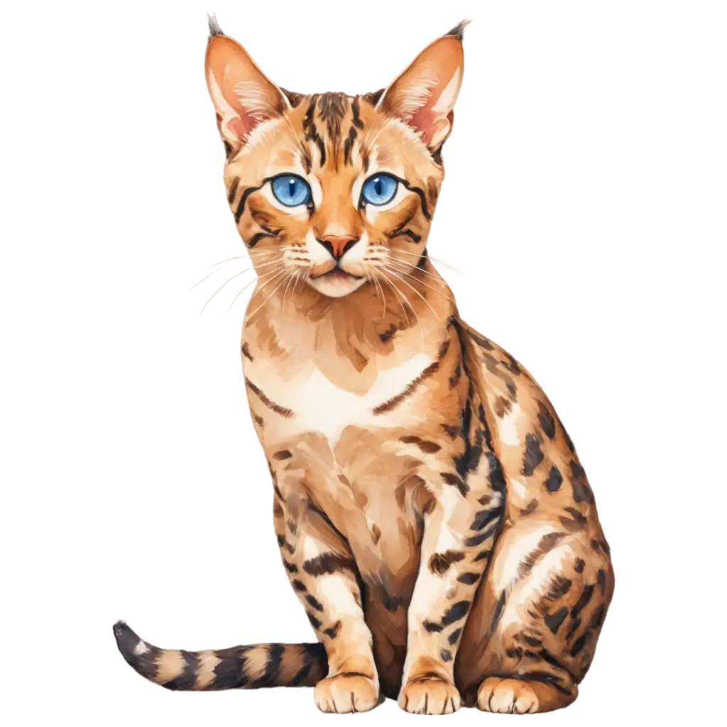 Delicate-Bengal-Cat-Watercolor-Portrait-inPNG-Image-Usage-Scenarios-PNG-Format-Prussian-Blue-Burnt-Sienna-Strokes