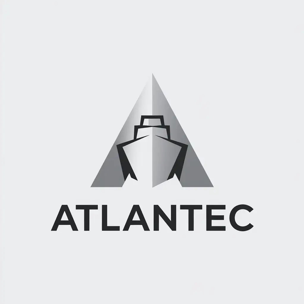 a vector logo design,with the text "Atlantec", main symbol:Letra A, Barco, Icono,Minimalistic,clear background