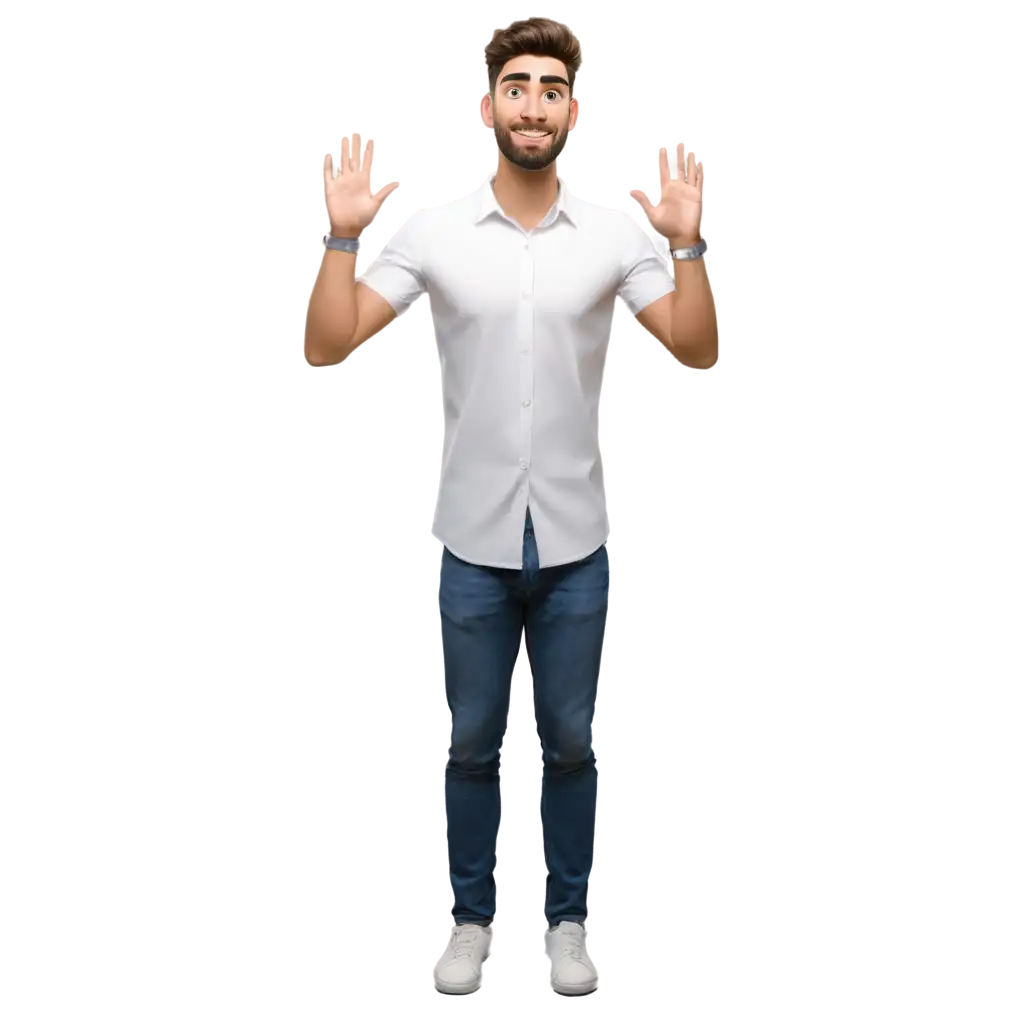 Male-Animation-in-Long-White-Shirt-Pointing-Up-HighQuality-PNG-Image-for-Versatile-Use