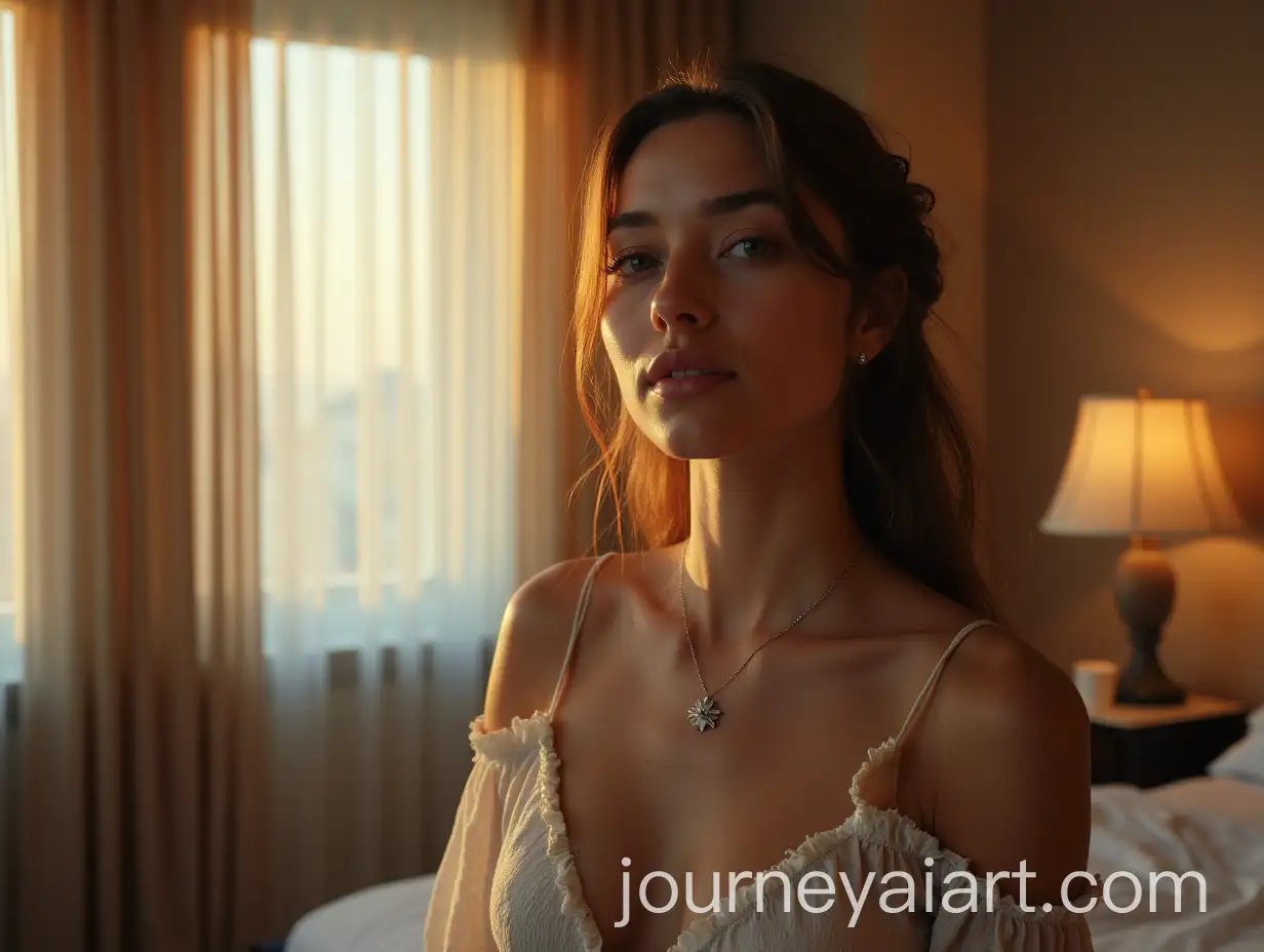 Woman-in-Hotel-Room-with-Elegant-Interior-Design