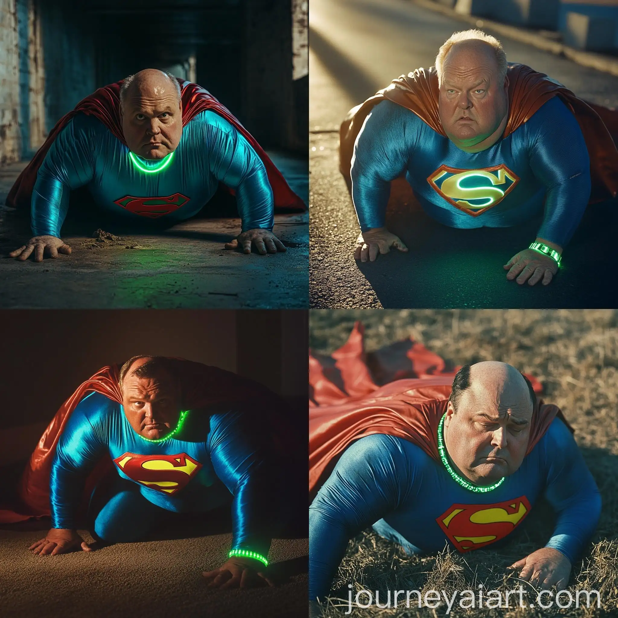 Elderly-Superman-Cosplayer-Crawling-Outdoors-in-Natural-Sunlight