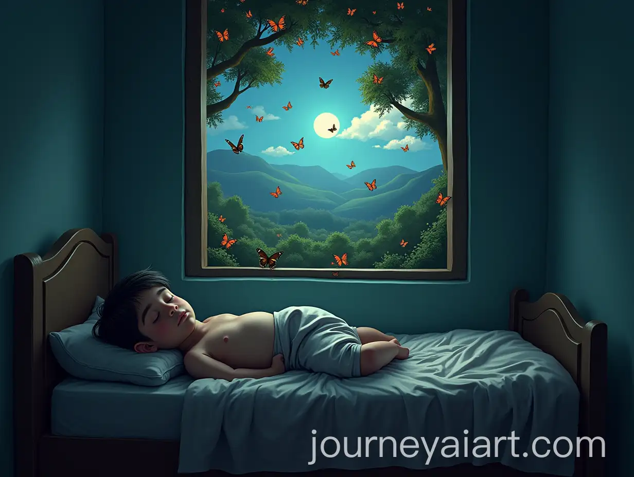 9YearOldAI-Image-Prompt-Expansion-Indian-Boy-Dreaming-of-a-Village-Filled-with-Butterflies