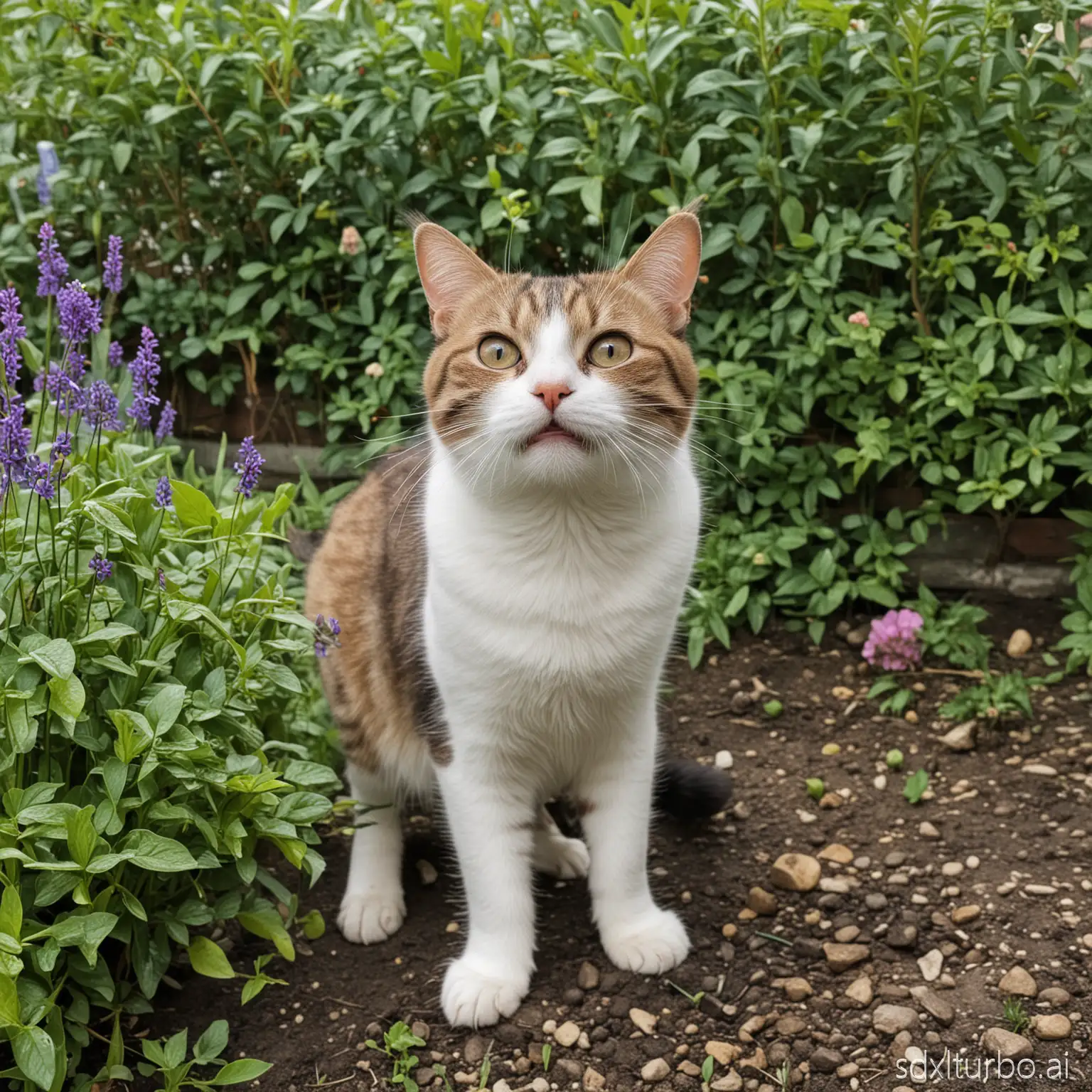 a happy cat in the garden