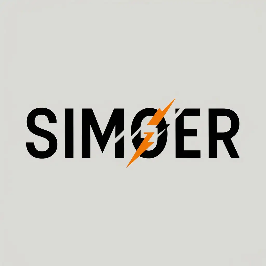 a vector logo design,with the text "simoer", main symbol:letters inside have lightning, no need for separate symbols,Minimalistic,clear background