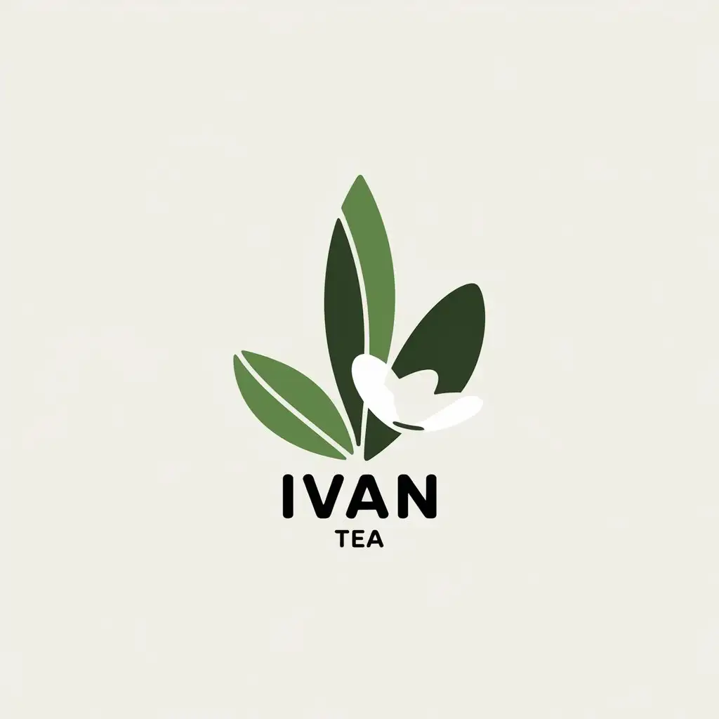 LOGO Design For Ivan Tea Minimalistic Vector Logo with Long Leaves and Flower