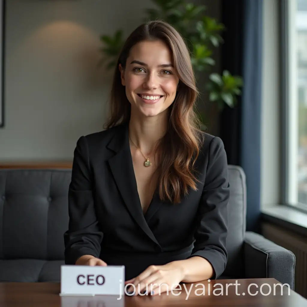 Young-Woman-in-Corporate-Office-Dress-with-CEO-Desk-Plate