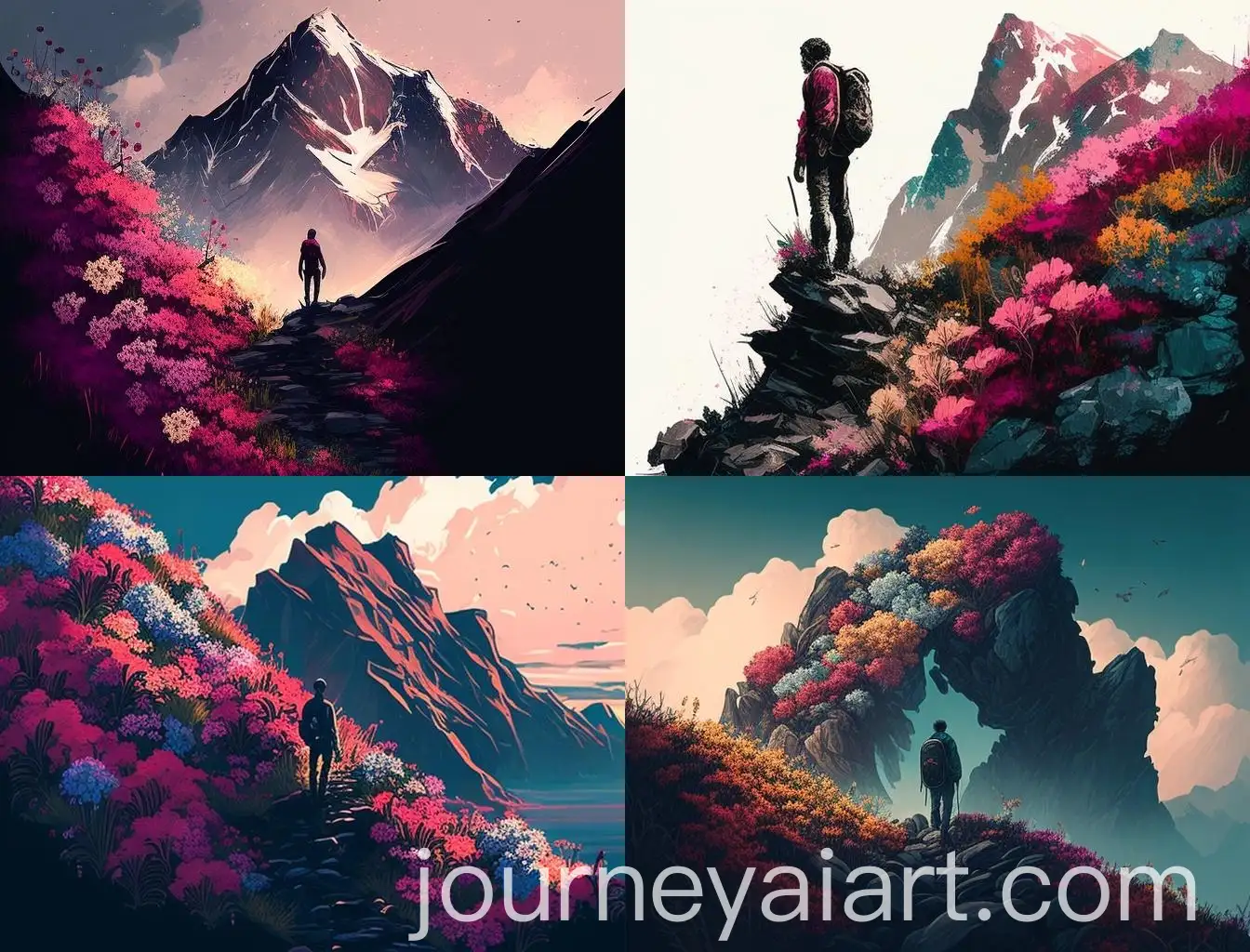 Lonely-Man-Climbing-Mountain-of-Beautiful-Flowers