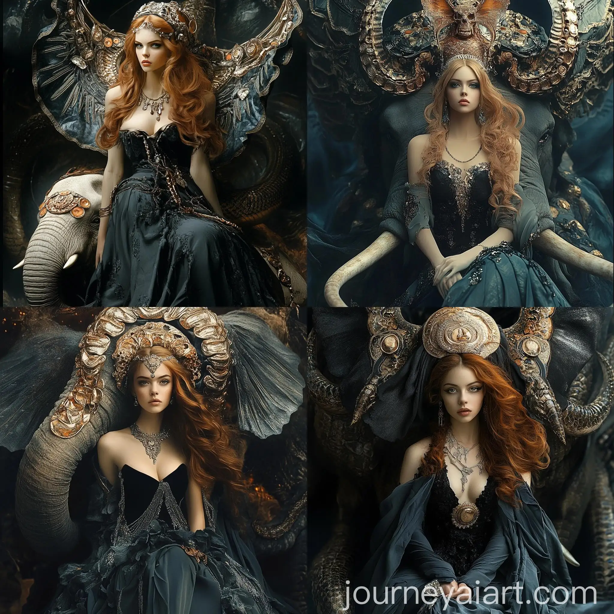 Surreal-Dark-Fantasy-Art-Enigmatic-Woman-on-Elephant-with-Giant-Skull