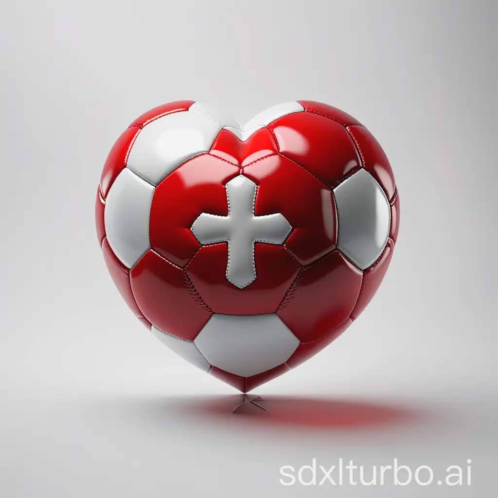 heart  soccer ball red and a cross