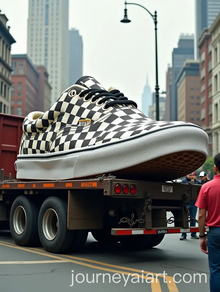 Giant-Vans-Sneaker-on-Cargo-Truck-in-City-Streets