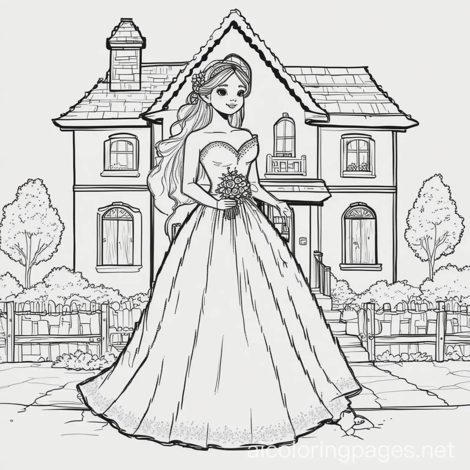 Bride-Coloring-Page-with-New-House-for-Kids