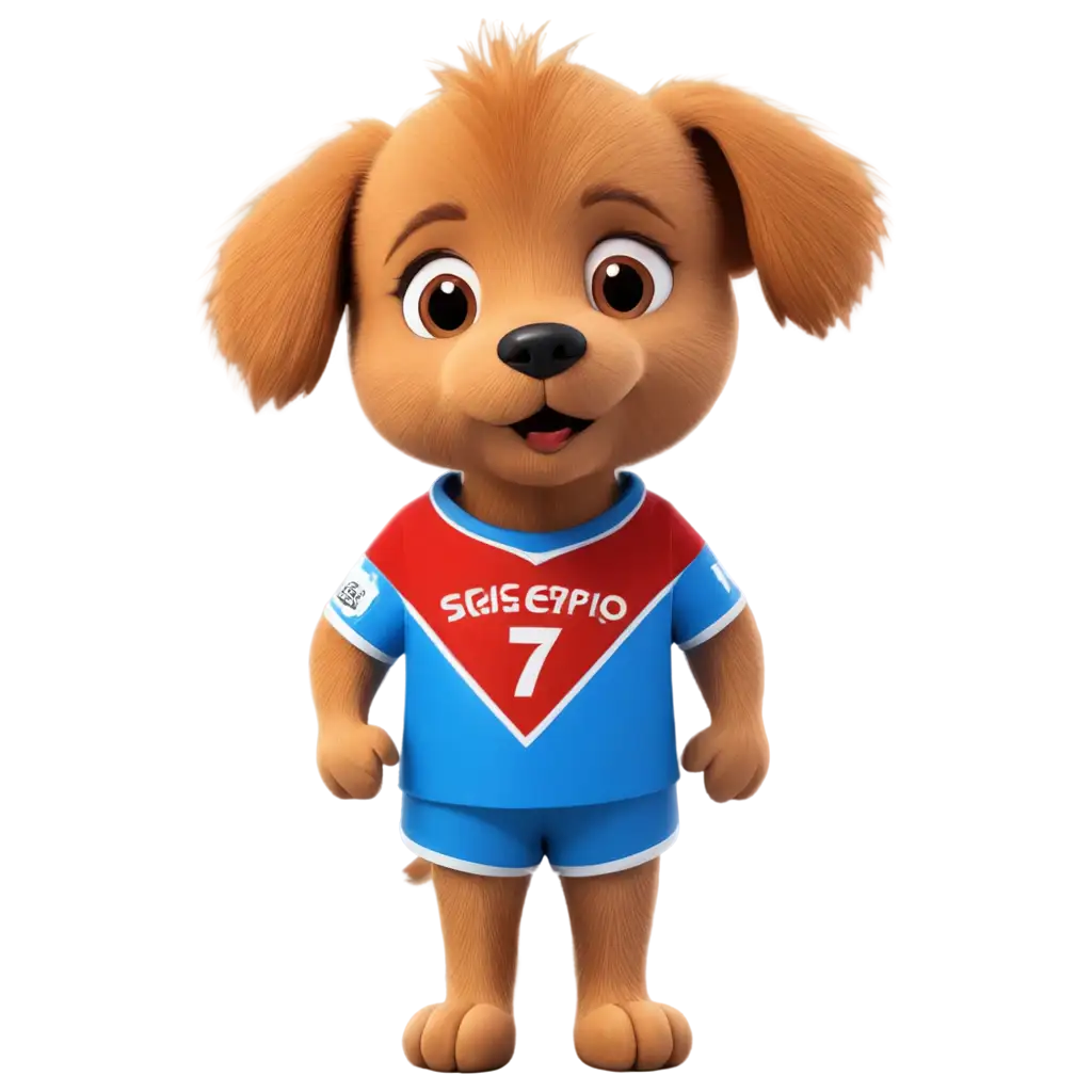 a dog, mascot of a soccer team, with light blue and red colors, the team is called 7 de septiembre