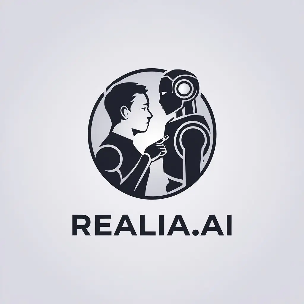 LOGO Design for Realiaai Minimalistic Vector with HumantoRobot Symbol for Technology Industry