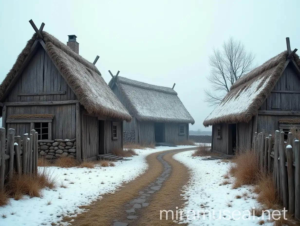 Historically Accurate Winter Scene Dilapidated HalfTimbered Farmhouses in Snow