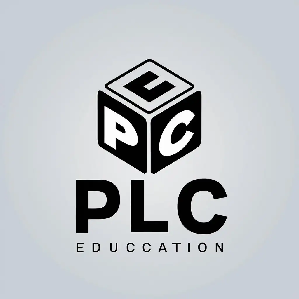 LOGO Design For PLC Minimalistic Black White Cube Toy Figures for Education Industry