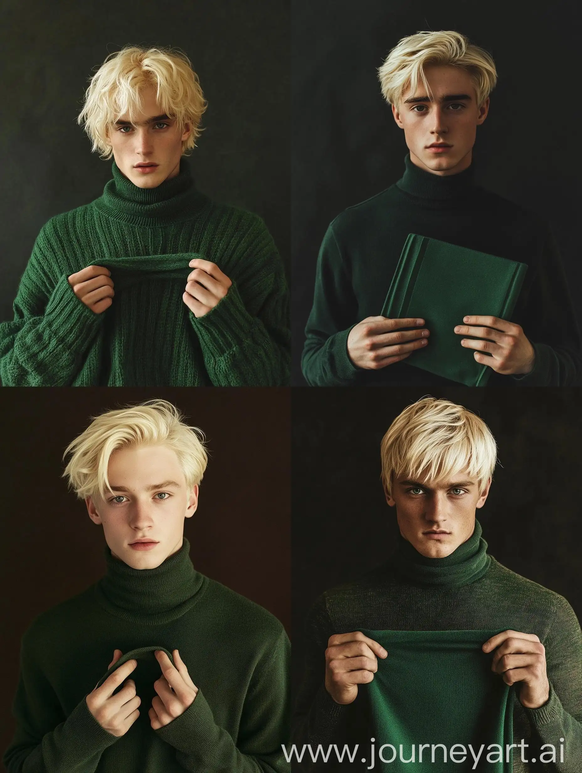 Young-Blond-Man-Holding-Green-Turtleneck-in-Casual-Clothes