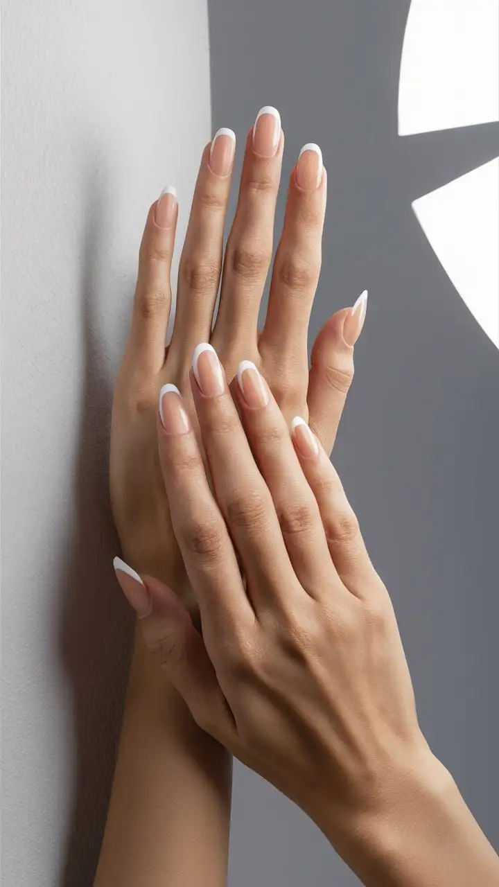 Elegant-CloseUp-of-Short-Oval-Nails-with-Crisp-White-French-Tip