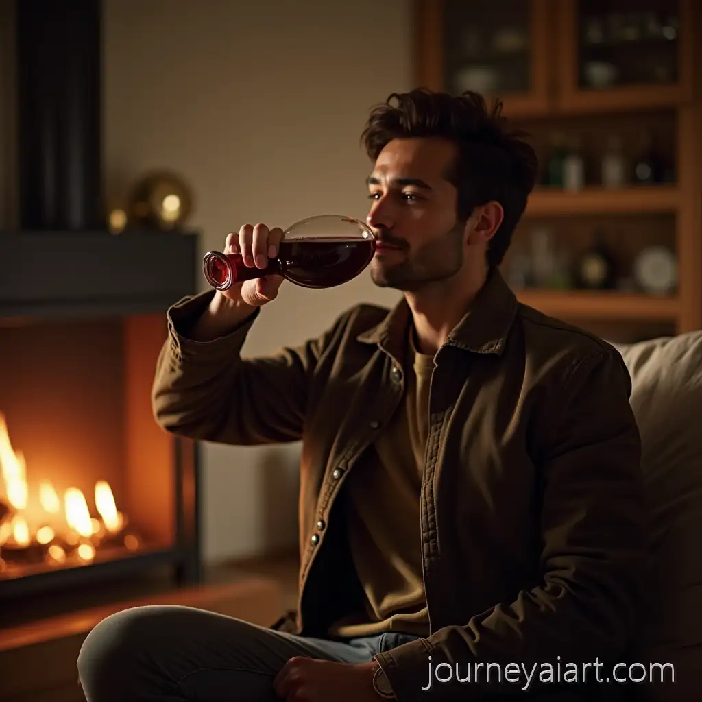 Young-Man-Relaxing-at-Home-Enjoying-a-Glass-of-Wine