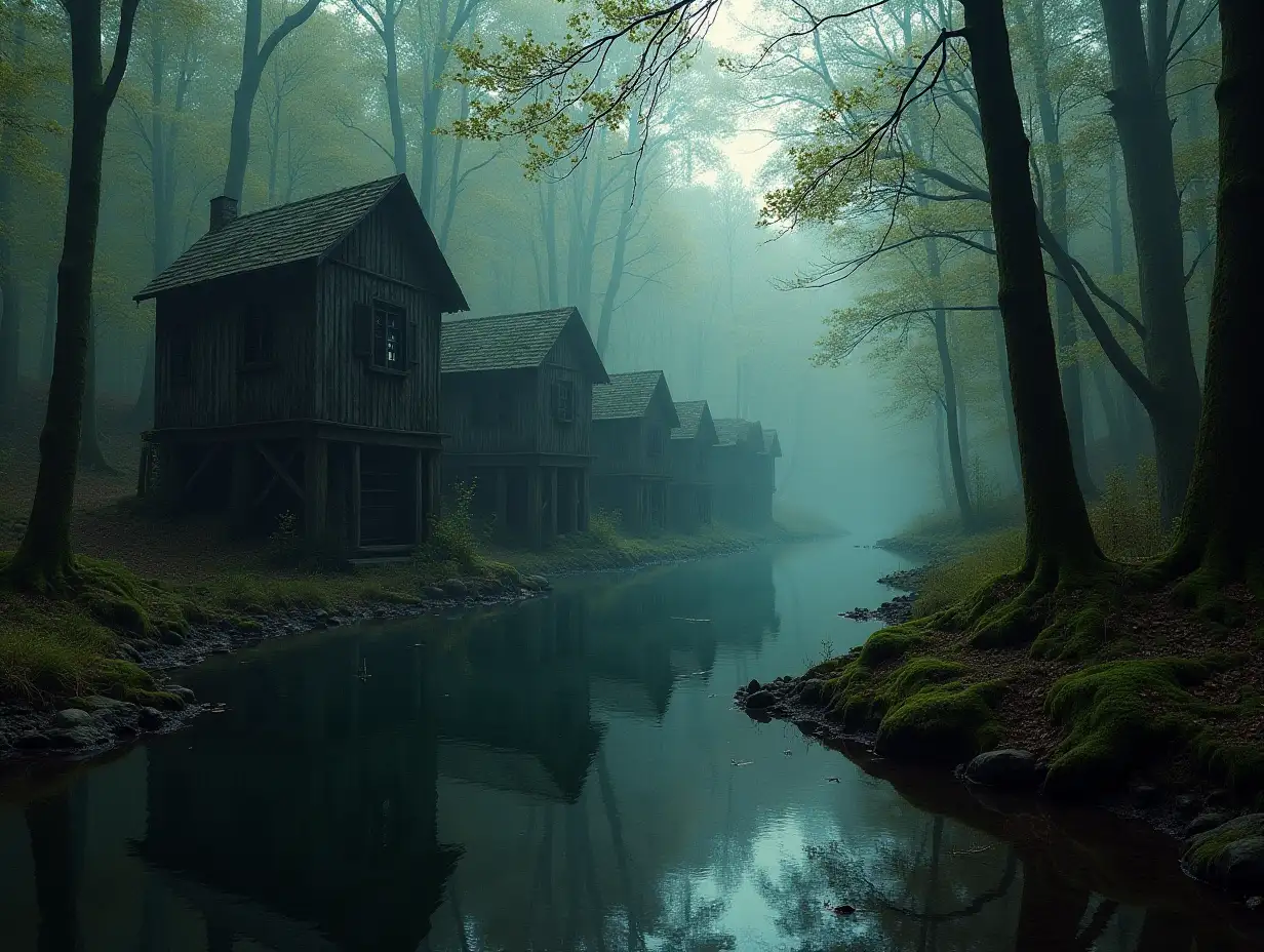 Water mills in the forest horror style