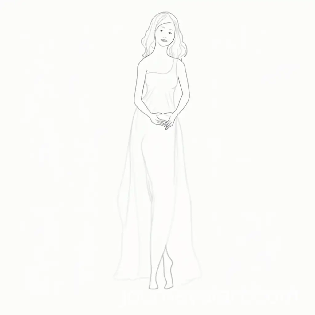 Minimalistic-Line-Art-of-Woman-in-Flowing-Dress-with-Delicate-Posture