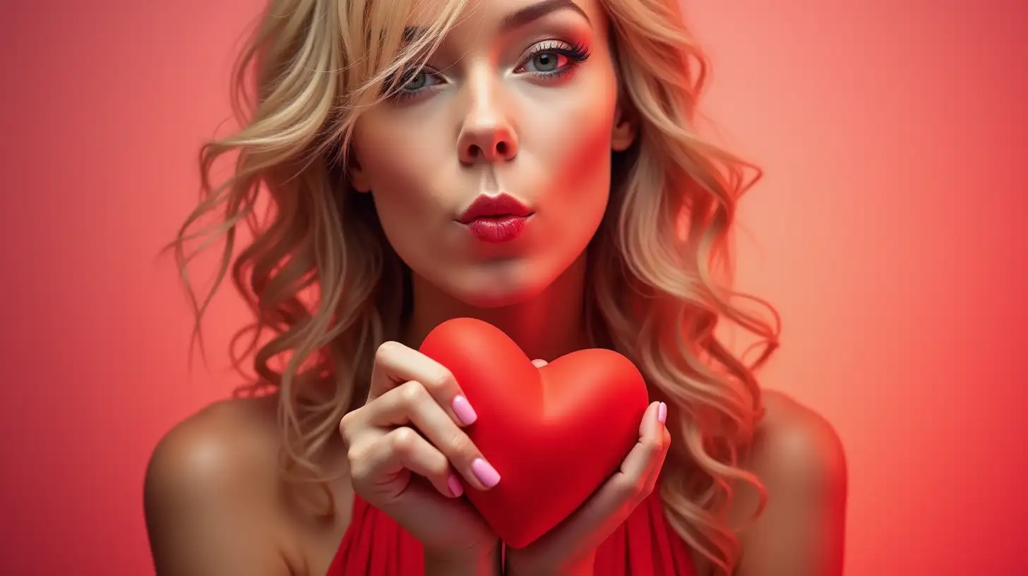 Gorgeous female blowing a nice kiss, romantic background, vibrant colours