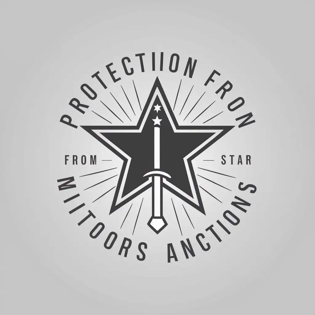 LOGO Design For Protection from Military Factors and Actions Star Sword Symbol on Clear Background