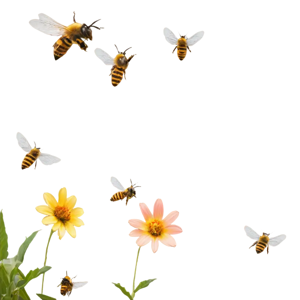 PNG-Image-Bees-Flying-Over-Beautiful-Flowers-in-the-Garden