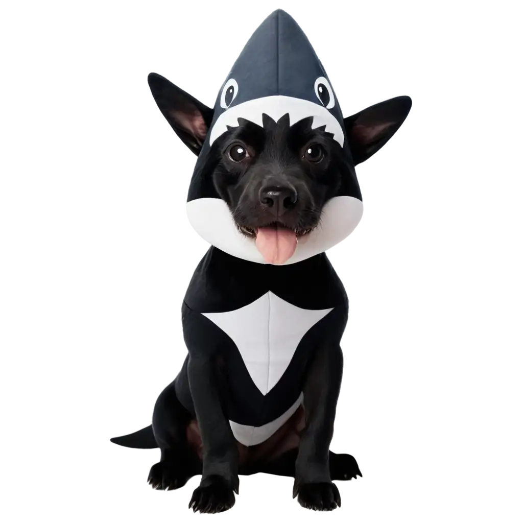 PNG-Image-of-a-Black-Dog-in-a-Shark-Costume-on-the-Beach