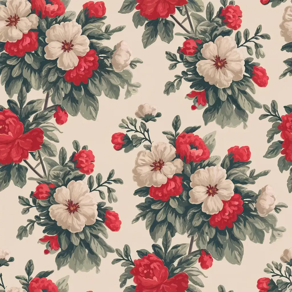 Delicate Red Floral Scrapbook Paper with Seamless Pattern