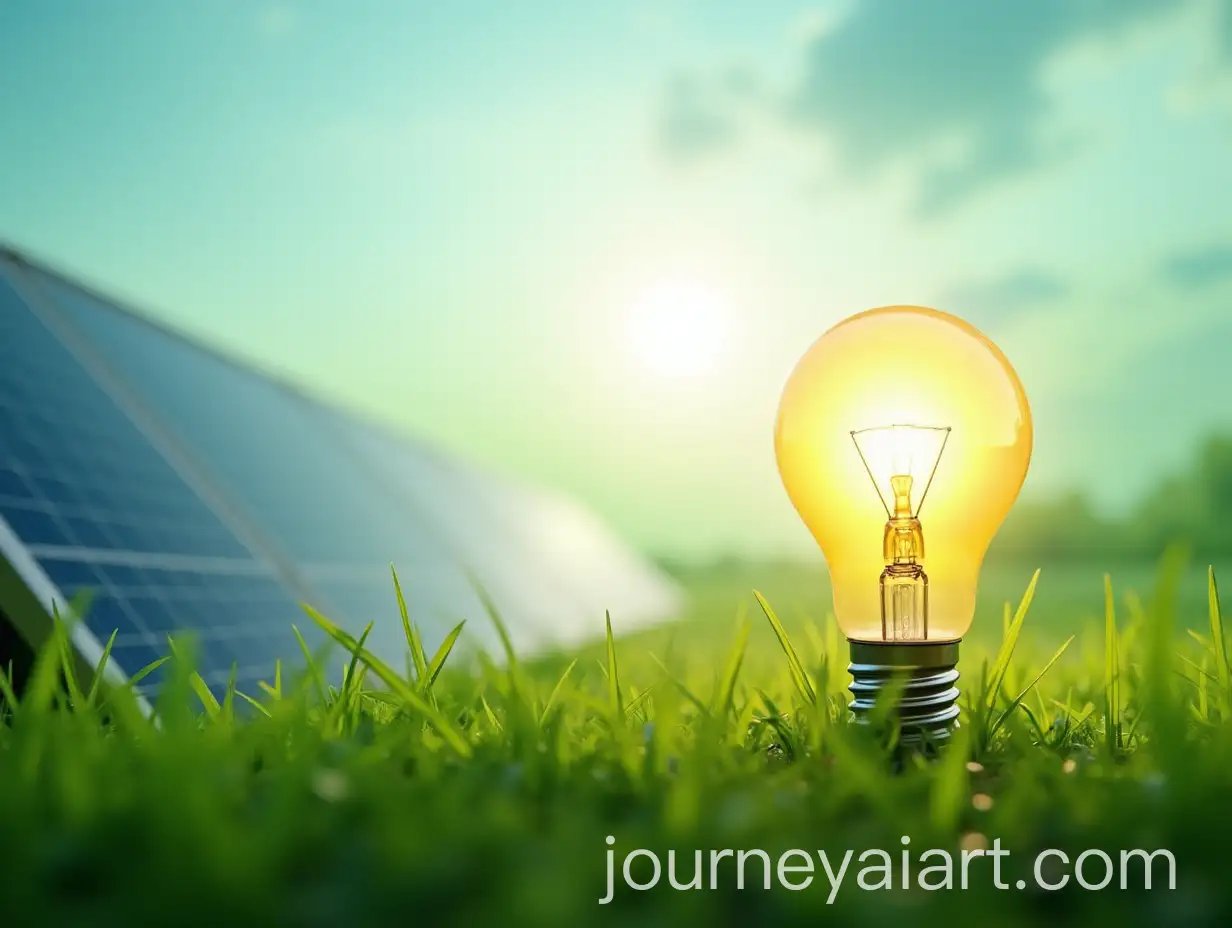 International-Day-of-Green-Energy-with-Solar-Panels-Grass-Sun-and-Light-Bulb