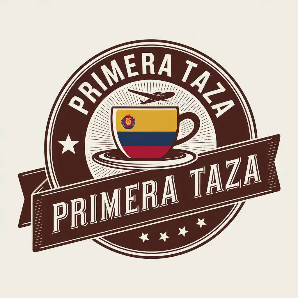 LOGO Design for Primera Taza Vintage Luxury Coffee Brand with Colombian Flag and Coffee Cup Symbolism