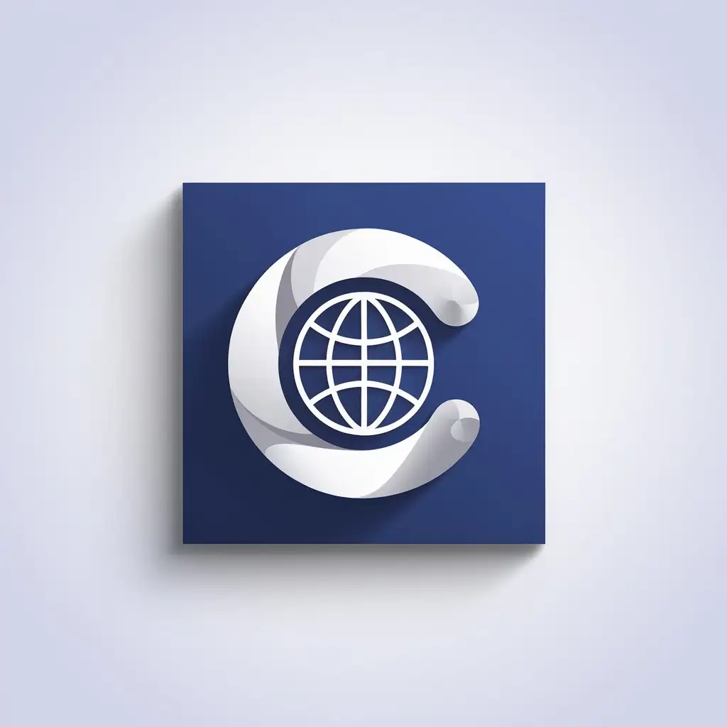 LOGO Design for C Minimalistic White Letter C on Blue Background with World Wide Web Symbol