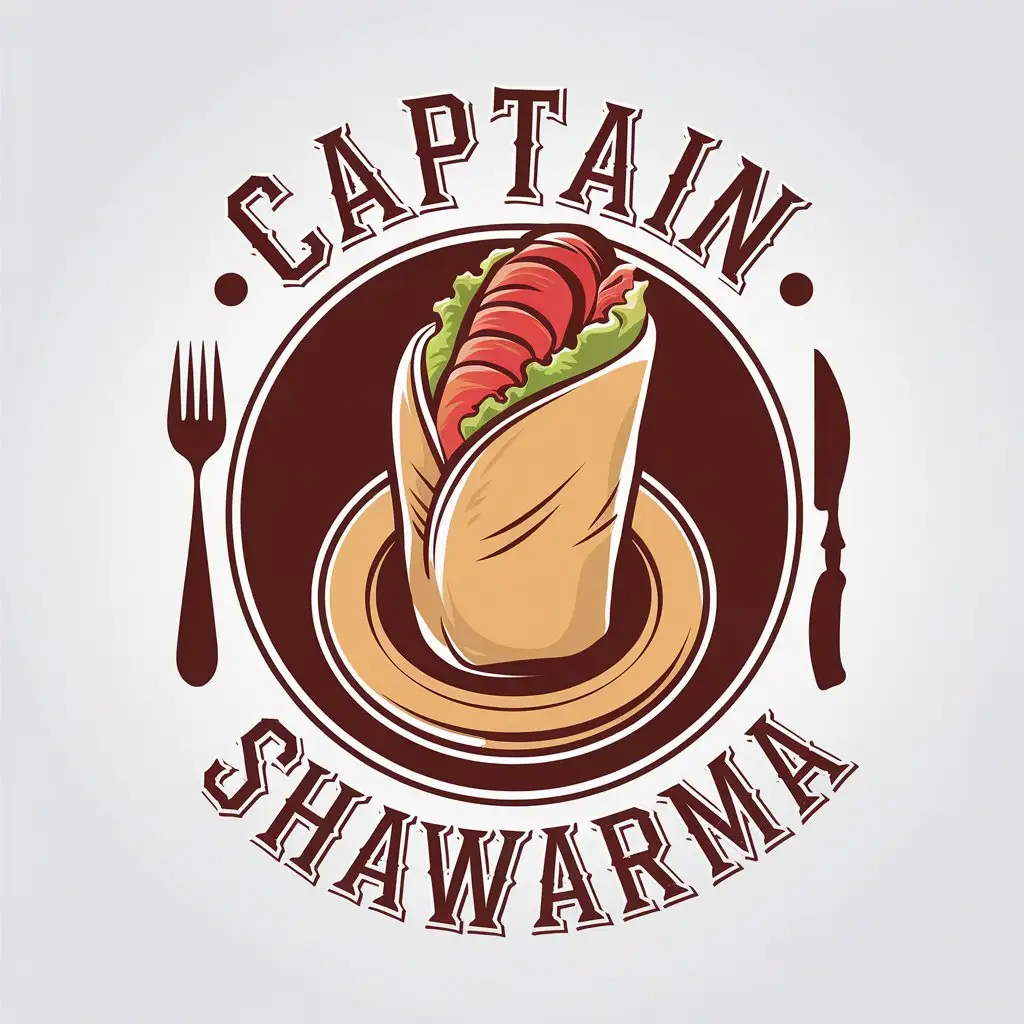 LOGO Design for Captain Shawarma Hot Fresh Shawarma Symbol with Modern Clean Typography