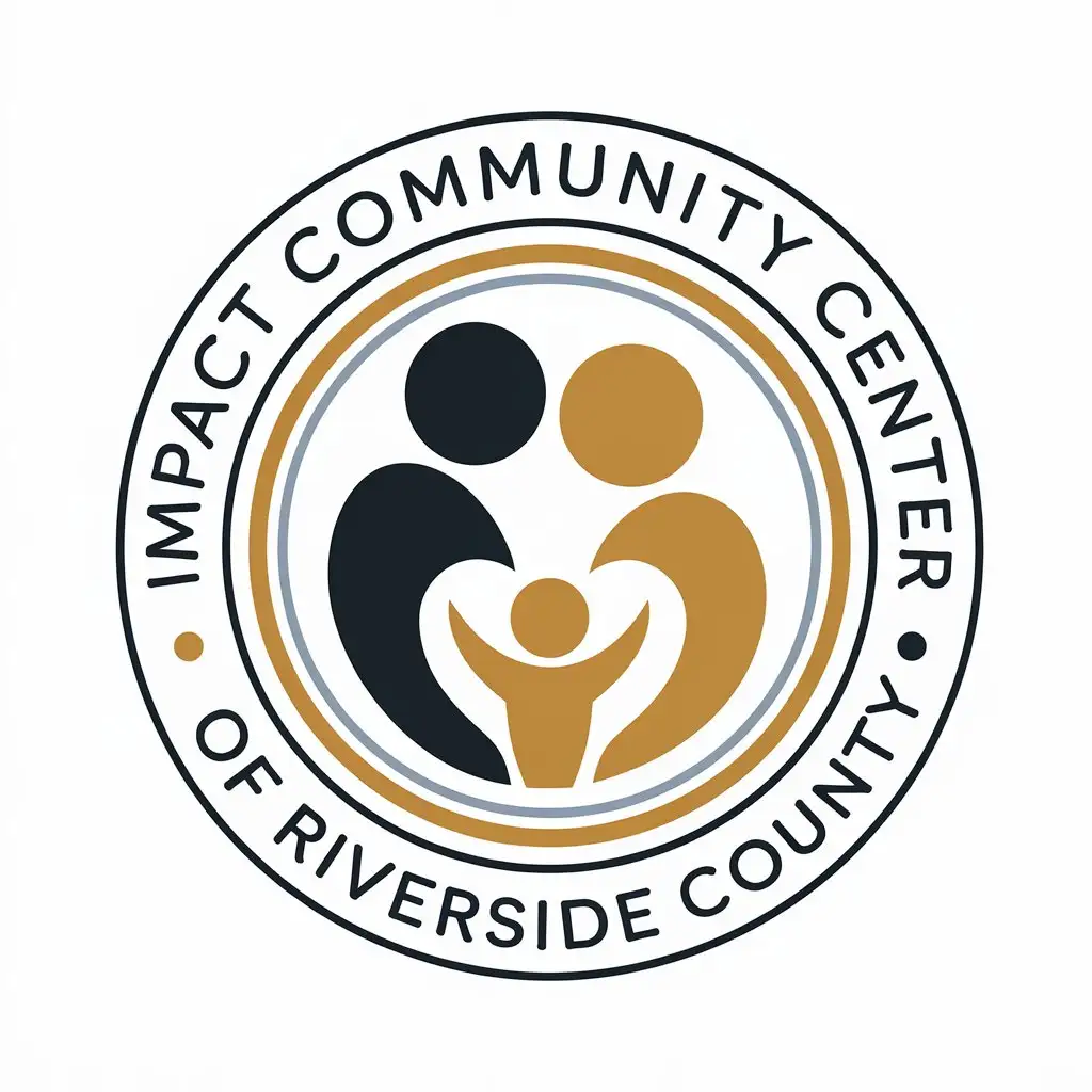 LOGO Design for Impact Community Center of Riverside County Father Mother and Child Symbol in Circle with Clear Background