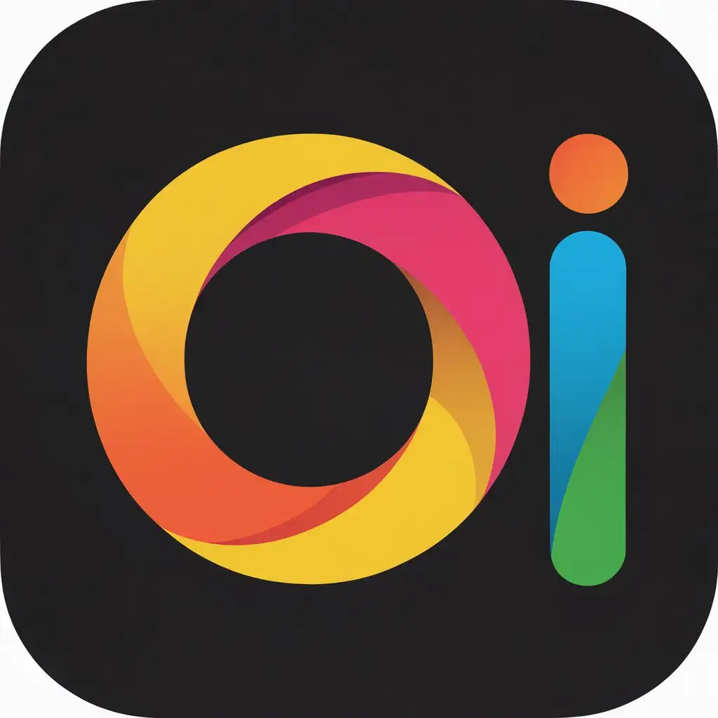 LOGO Design for OI Multicolor Icon with iOS Style Rounded Corners on Black Background