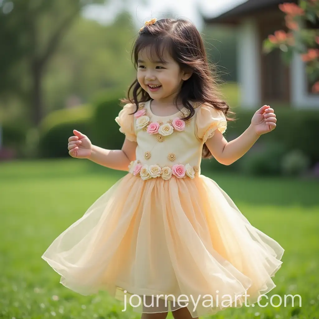 Beautiful-Asian-Girl-in-Cute-Dress-Playing-in-Garden