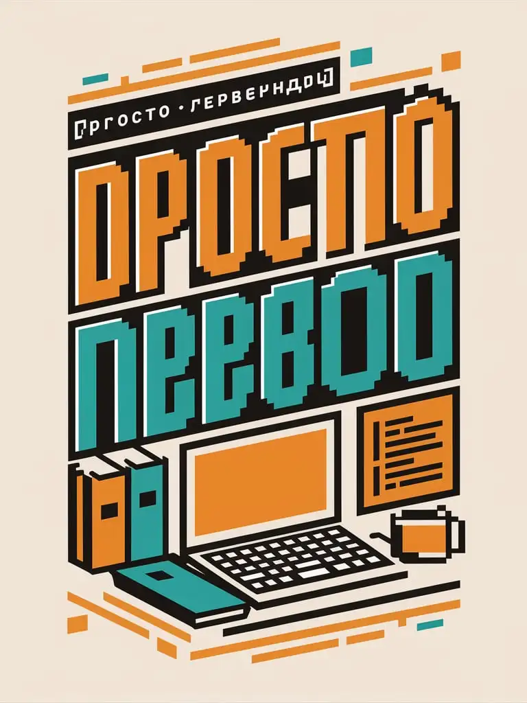 Аватарка для команды перевода "Просто Перевод" Размер изображения 375 на 525 пикселей. Всё должно быть в пиксельном стиле. Должны использоваться цвета: оранжевый и бирюзовый.