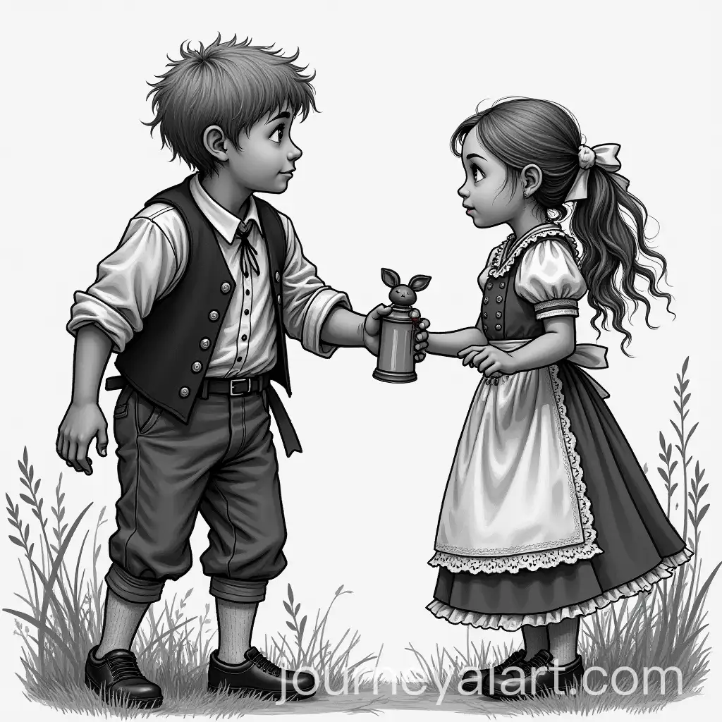 Hansel-and-GretAI-Image-Prompt-Expansionel-in-Black-and-White-Fairytale-Scene