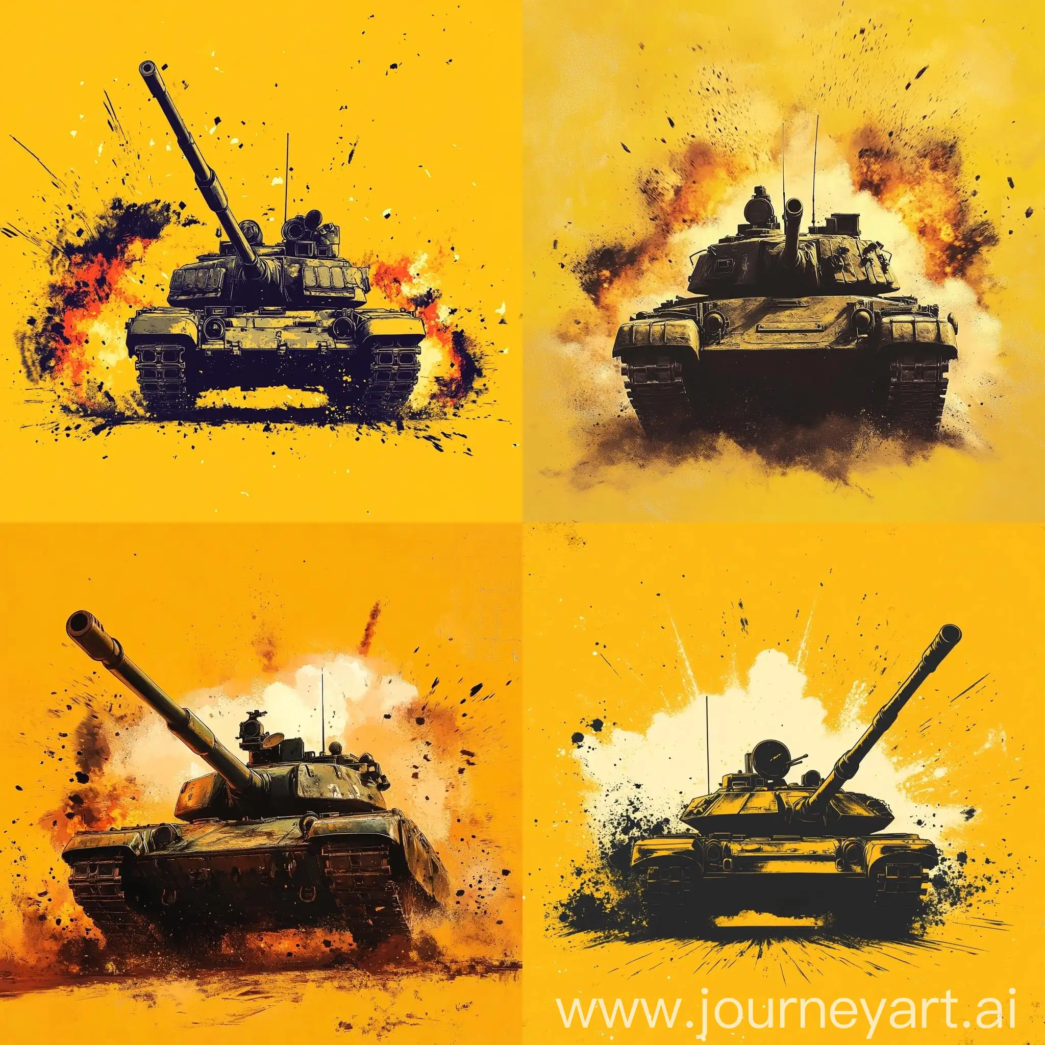 Tank-World-of-Tanks-on-Yellow-Background-with-Explosions