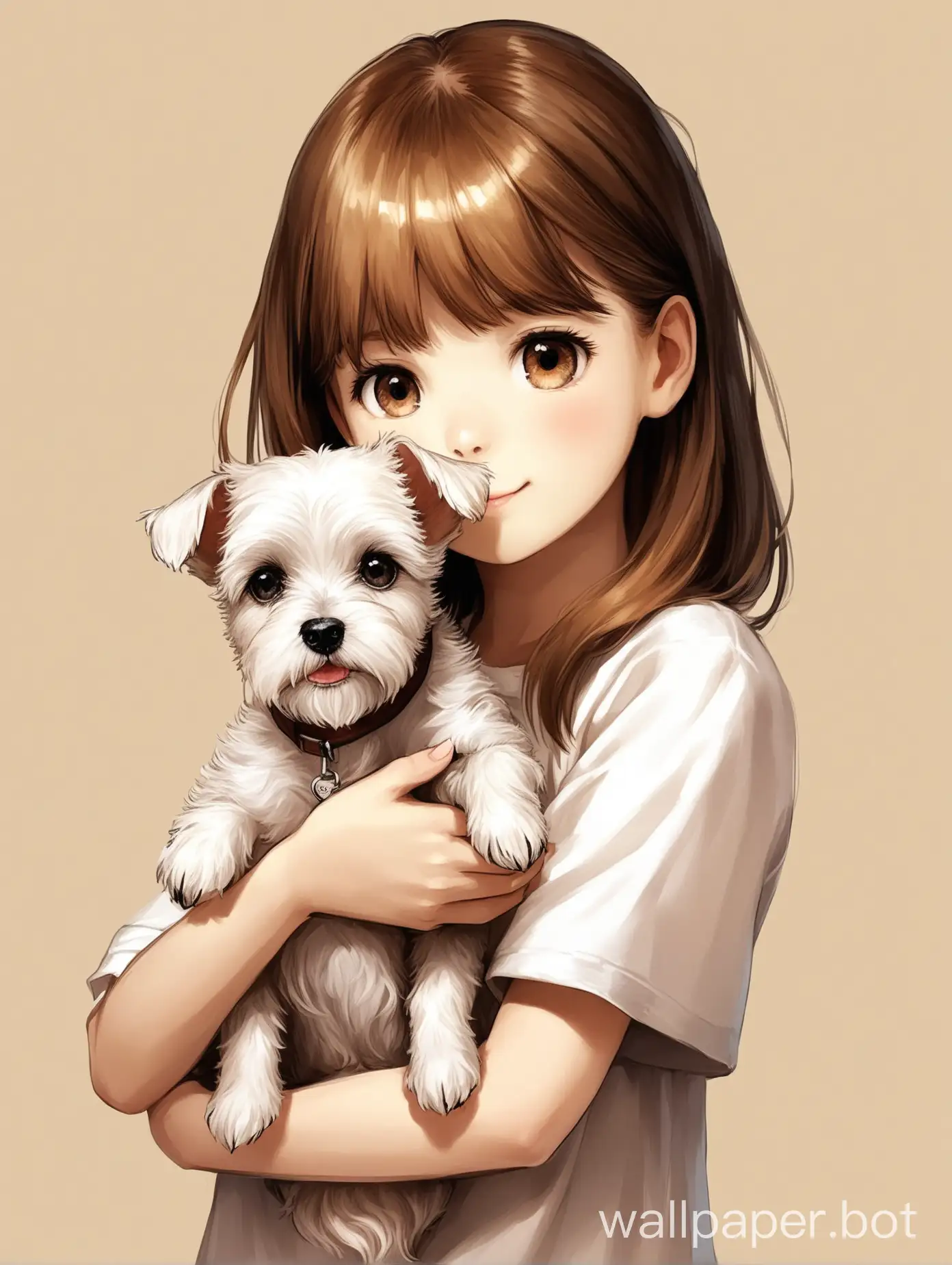 a girl holding a terrier breed white cute dog ...also his name LEO