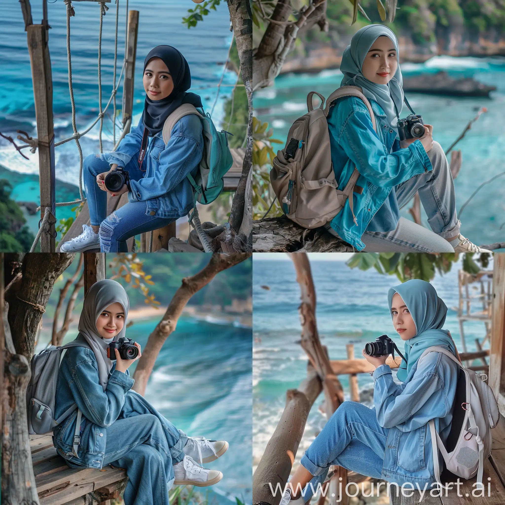 Beautiful-Asian-Girl-in-Hijab-with-Nikon-Coolpix-Camera-in-Ocean-Treehouse