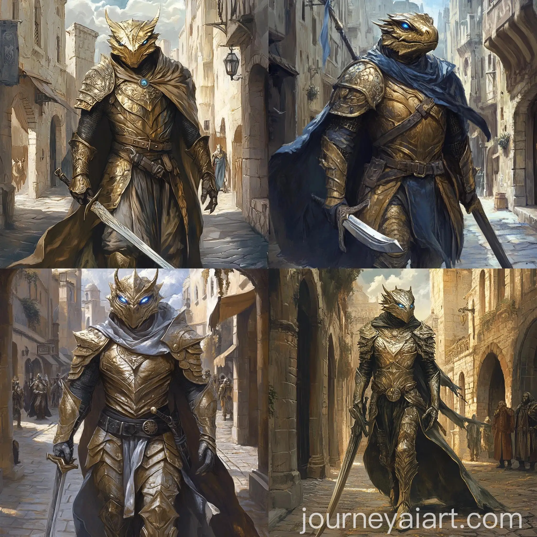Medieval-Cityscape-with-Gold-Dragonborn-Paladin