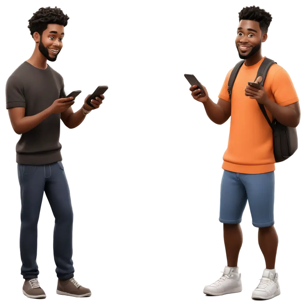 Cartoonish-PNG-Image-Two-Black-Men-Conversing-Happily-with-Phones