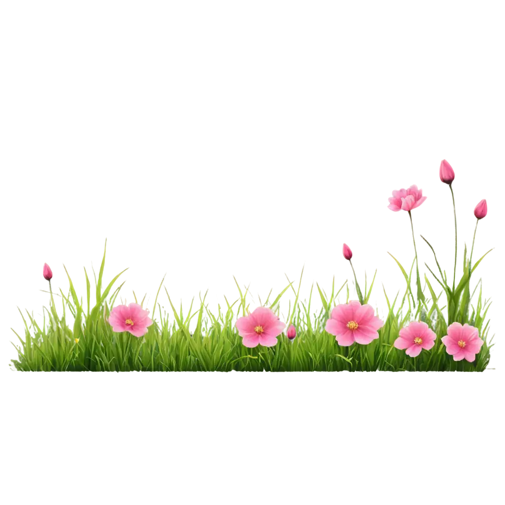 Stone-Grass-and-Pink-Flowers-Vector-PNG-Serene-Nature-Illustration-for-Versatile-Use