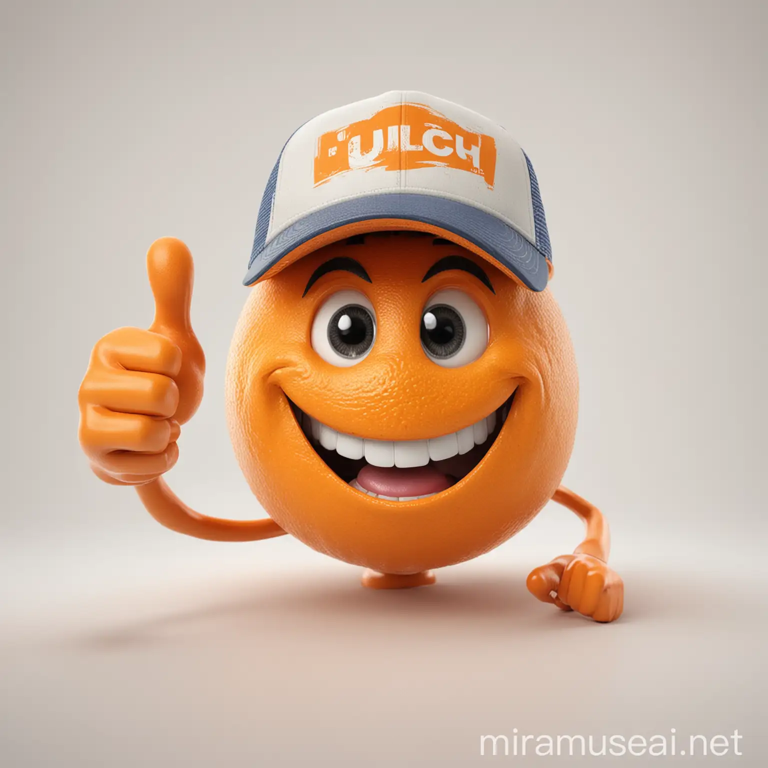 Cheerful 3D Orange Character Giving Thumbs Up in Trucker Hat