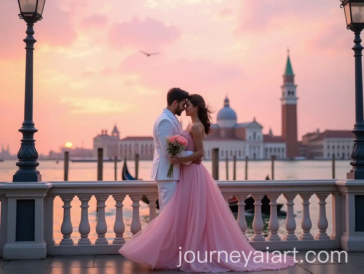 Elegant-Couple-Embraced-on-a-Venetian-Bridge-at-Sunset