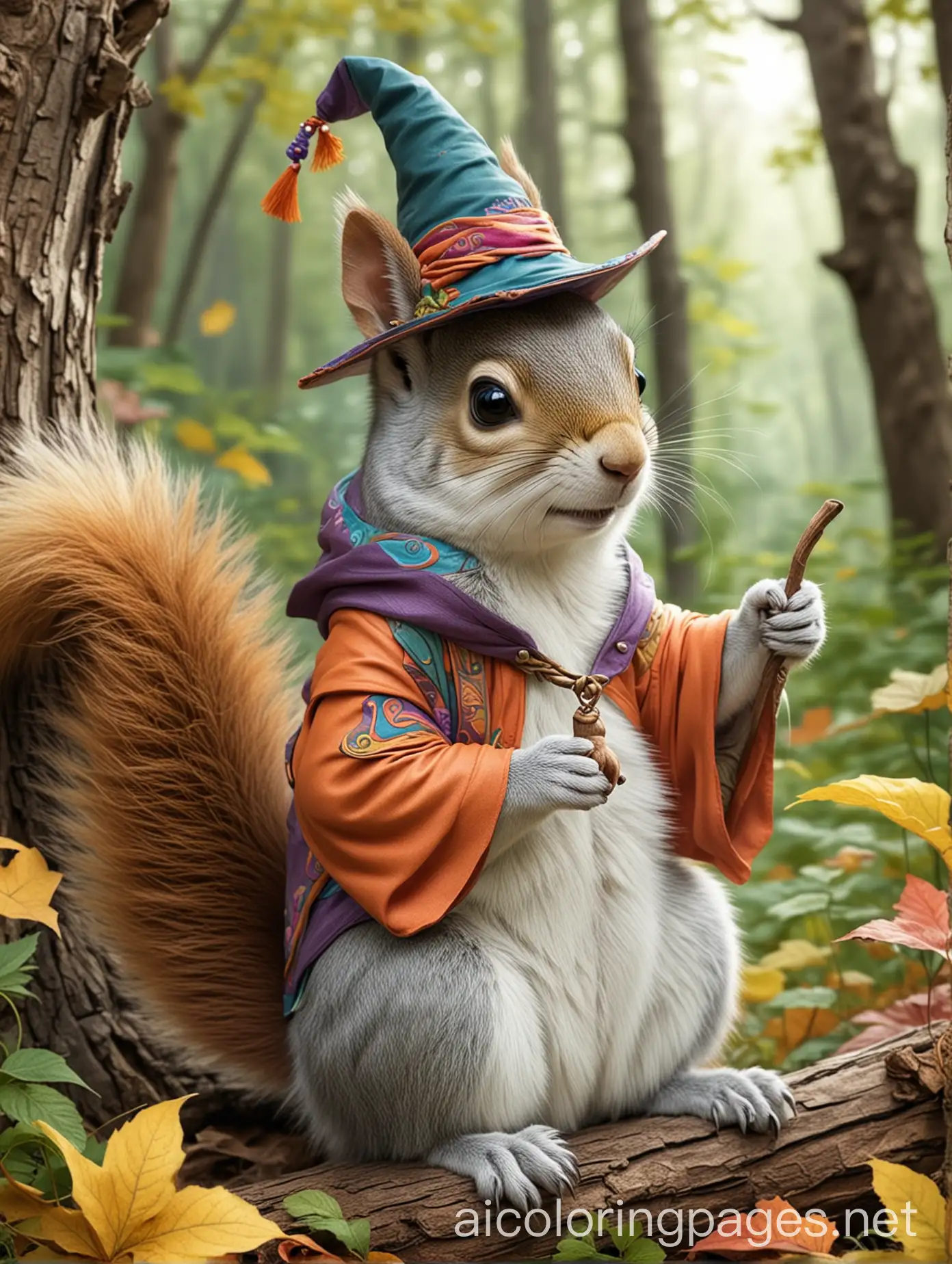 Vibrant-Fantasy-Squirrel-Wizard-in-a-Colorful-Forest