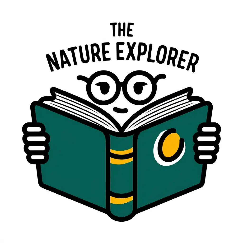 LOGO Design for The Nature Explorer Playful Mascot with Book Glasses and HandDrawn Style in Deep Blues Greens and Yellows