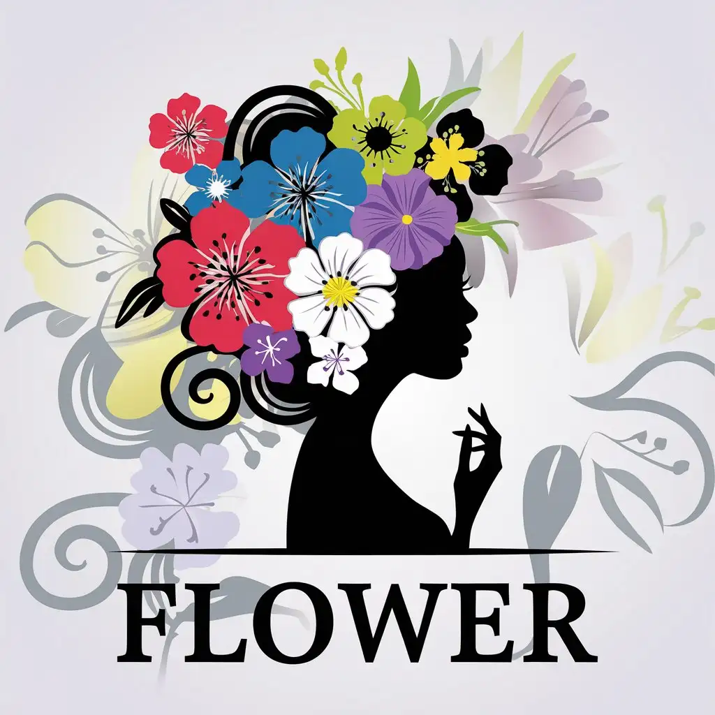 LOGO Design for Pre Drawn Canvas Painting Kit for Adults Colorful Flower Silhouette with Womans Face and Elegant Floral Hair