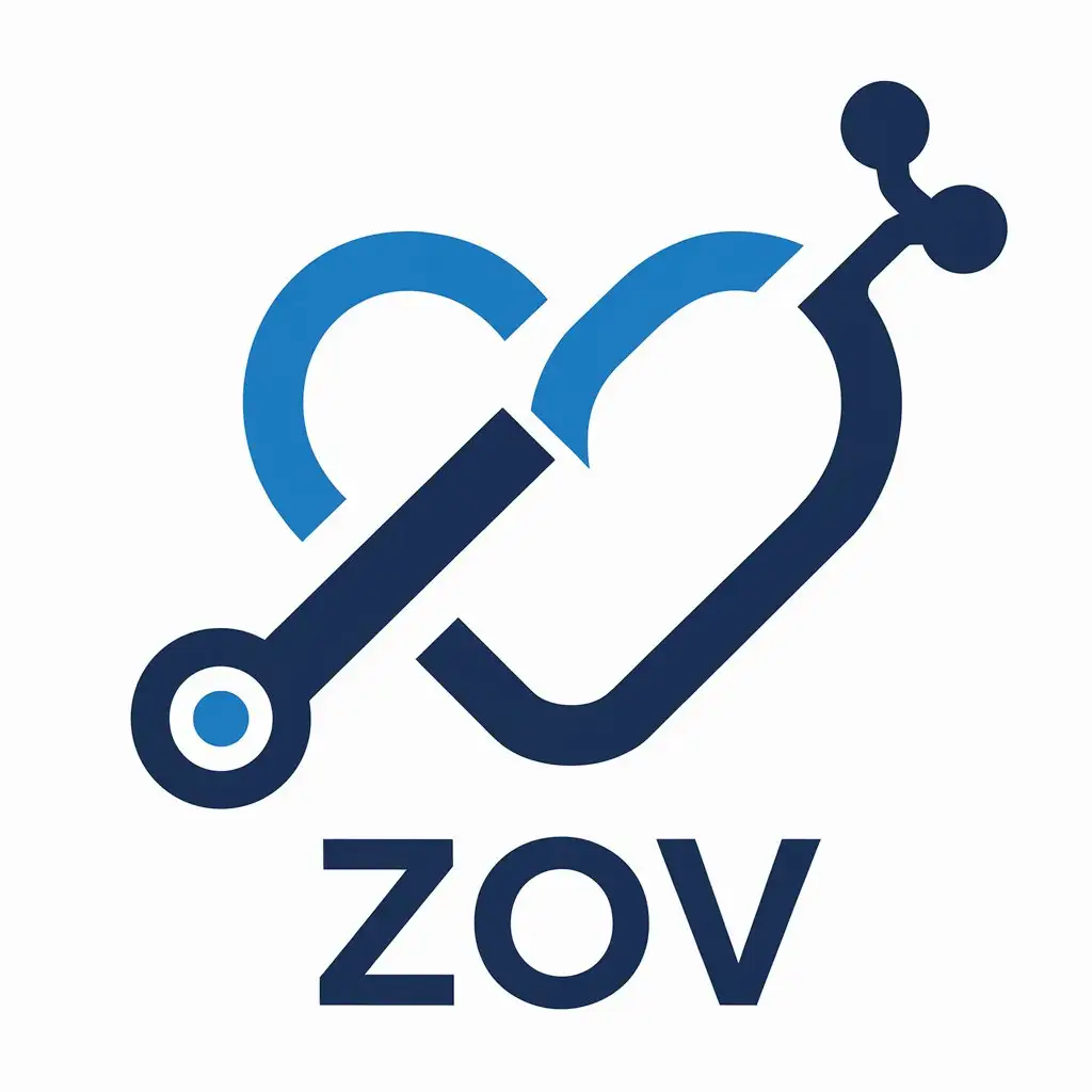 a vector logo design,with the text "zov", main symbol:endoscope blue in the shape of a heart,Moderate,be used in volunteer industry,clear background